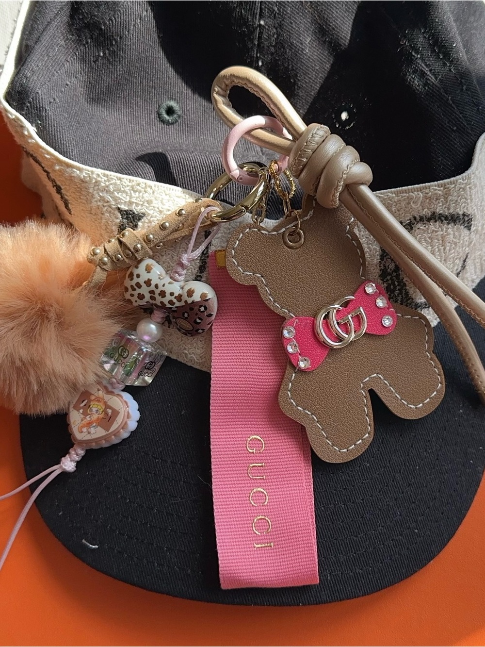 Unbranded Handmade Bear Bag Charm & Pom Valentine’s Exclusive GG Ribbon